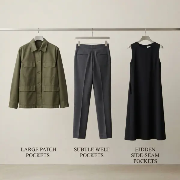 Fashion garments showing how different pocket constructions change visual style