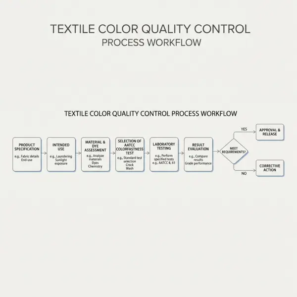 Alur pengujian colorfastness AATCC dari spesifikasi produk hingga evaluasi hasil Alur pengujian colorfastness AATCC dari spesifikasi produk hingga evaluasi hasil