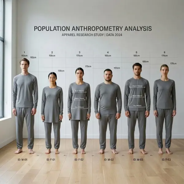 Multiple 3D body scans representing different real customer measurements for apparel sizing analysis