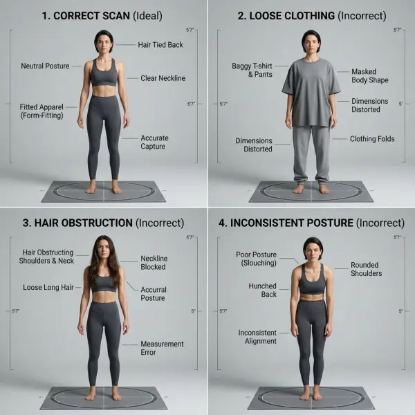 Correct and incorrect conditions for apparel 3D body scanning Correct and incorrect conditions for apparel 3D body scanning