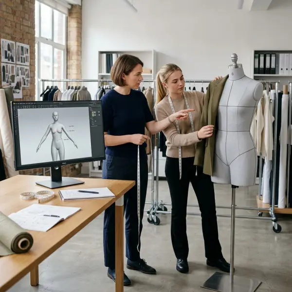 Apparel technical designers comparing customer body scan data with garment fit forms