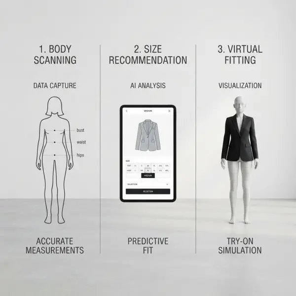 Comparison of 3D body scanning, size recommendation, and virtual garment fitting