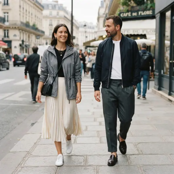 Lightweight technical jacket styled with both casual tailoring and feminine everyday clothing Lightweight technical jacket styled with both casual tailoring and feminine everyday clothing