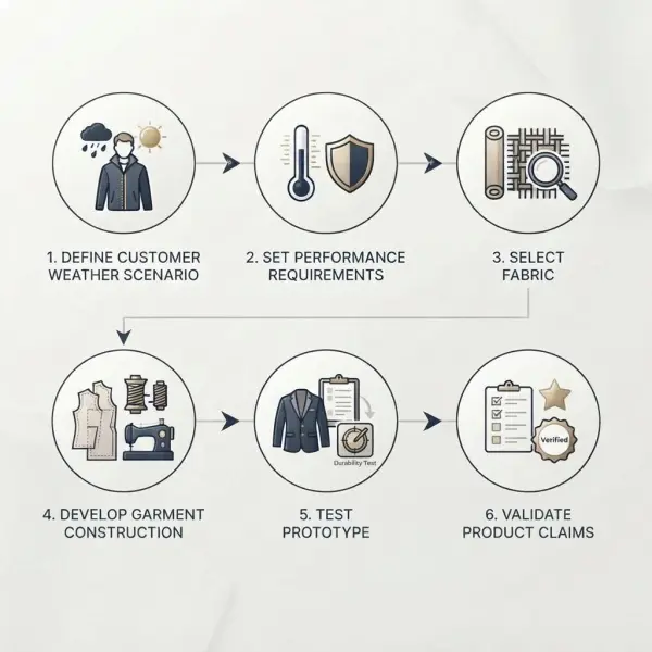 Weather-ready fashion product development workflow from use case to garment testing Weather-ready fashion product development workflow from use case to garment testing