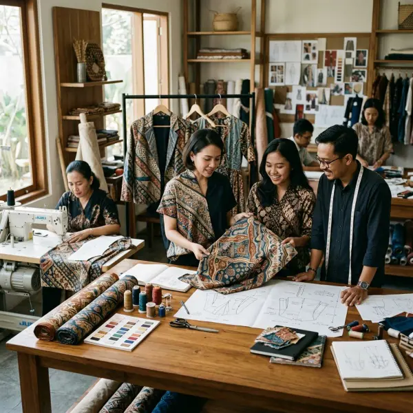 Tim fashion mengembangkan motif batik kontemporer melalui proses desain, pemilihan material, dan pengujian sampel