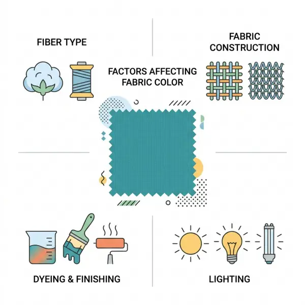 Ilustrasi sederhana tentang faktor-faktor yang memengaruhi tampilan kombinasi warna pada kain Ilustrasi sederhana tentang faktor-faktor yang memengaruhi tampilan kombinasi warna pada kain