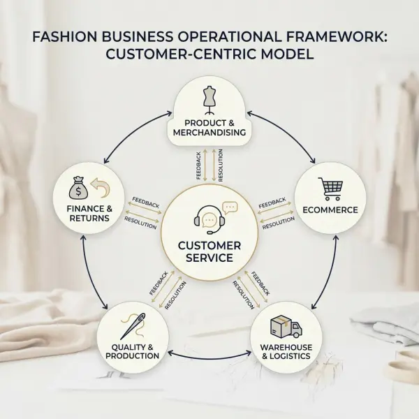 Fashion customer service feedback system connecting customer issues with product, ecommerce, warehouse, quality and operations teams