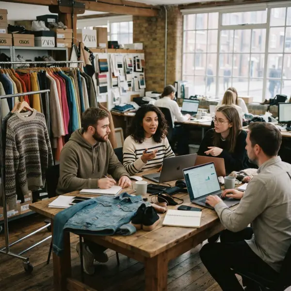 Fashion customer service team reviewing support cases and garment product information