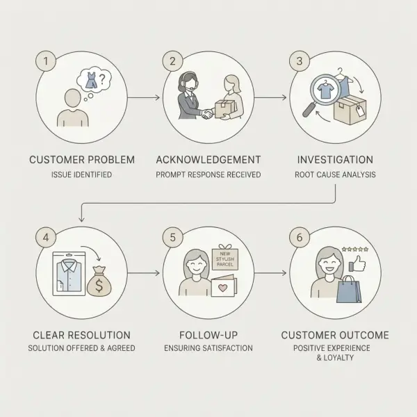 Fashion ecommerce service recovery process after a delivery, sizing or product problem