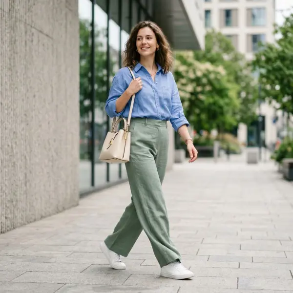 Contoh outfit analog dengan perpaduan warna biru dan hijau