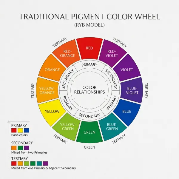 Diagram lingkaran warna primer sekunder dan tersier untuk memahami teori warna fashion Diagram lingkaran warna primer sekunder dan tersier untuk memahami teori warna fashion