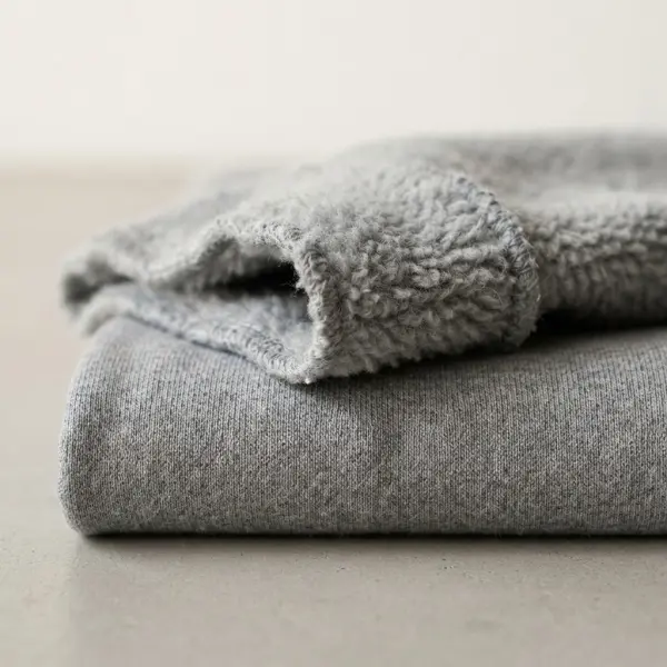 Brushed sweatshirt fleece showing smooth exterior and soft napped interior