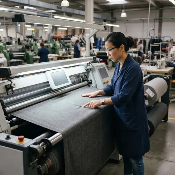 Pemeriksaan cacat permukaan kain sebelum proses cutting pada industri garment
