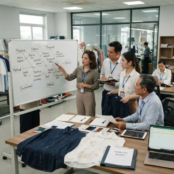 Tim quality control menggunakan analisis sebab akibat untuk menyelidiki defect garment
