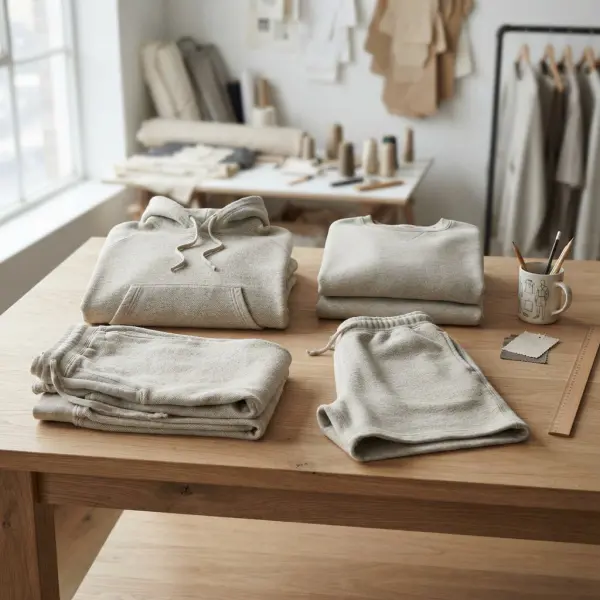 Casual apparel collection using fleece and terry fabrics