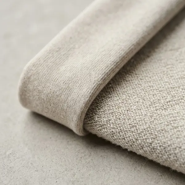 Macro view of French terry showing smooth face and unbrushed loopback reverse
