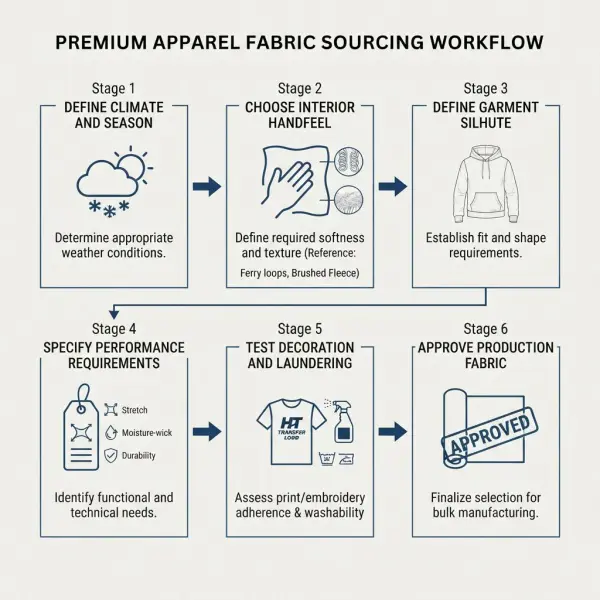 Fashion sourcing workflow for choosing between French terry and fleece