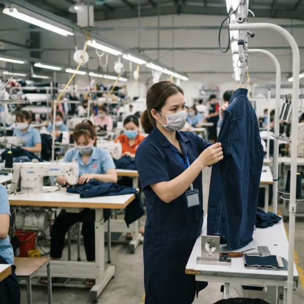 Pemeriksaan kualitas pakaian selama proses produksi garment
