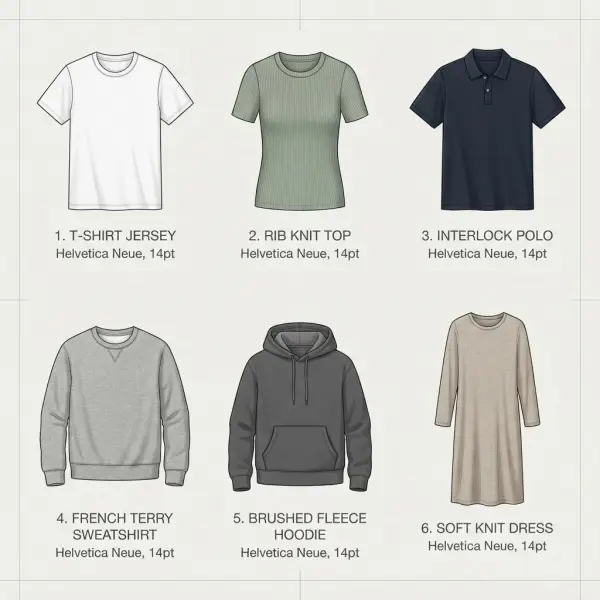 Soft knit fabric ecosystem from jersey T-shirts to fleece hoodies and knit dresses