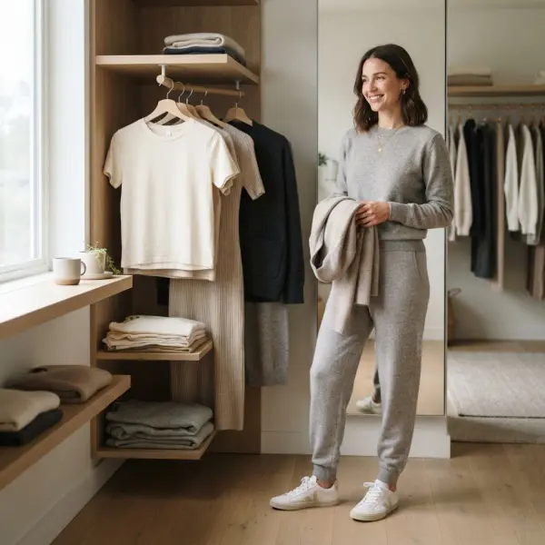Everyday clothing made from soft knit fabrics including T-shirts, sweatshirts, joggers and casual dresses