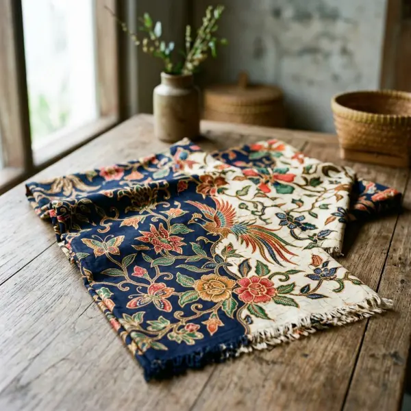 Kain Batik Tujuh Rupa Pekalongan dengan motif flora dan fauna berwarna cerah