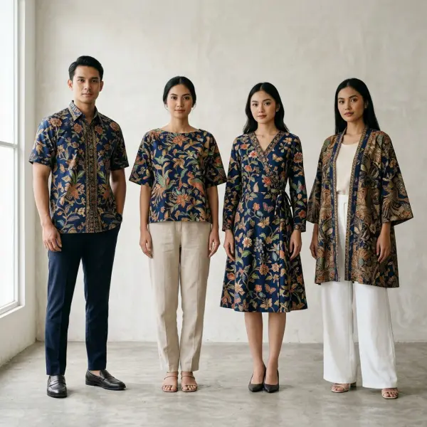 Busana modern menggunakan Batik Tujuh Rupa pada kemeja blouse dress dan outerwear