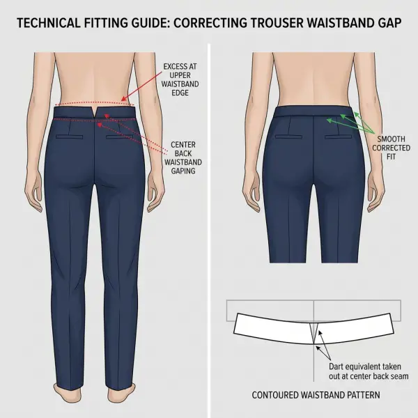 Back waistband gaping and contoured waistband pattern correction