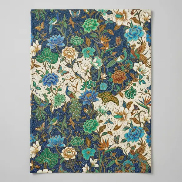 Karakteristik Batik Tujuh Rupa dengan warna cerah dan komposisi flora fauna