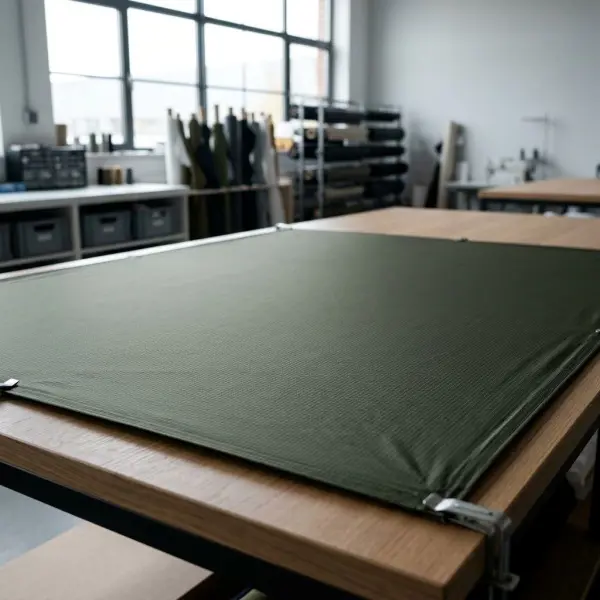 Pemeriksaan mutu kain flysheet sebelum digunakan dalam produksi perlengkapan outdoor Pemeriksaan mutu kain flysheet sebelum digunakan dalam produksi perlengkapan outdoor