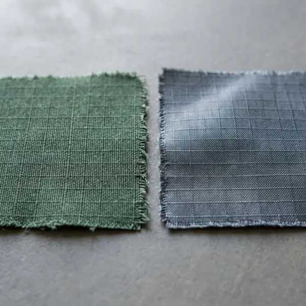 Perbandingan tekstur kain poliester dan nilon yang digunakan sebagai material flysheet Perbandingan tekstur kain poliester dan nilon yang digunakan sebagai material flysheet