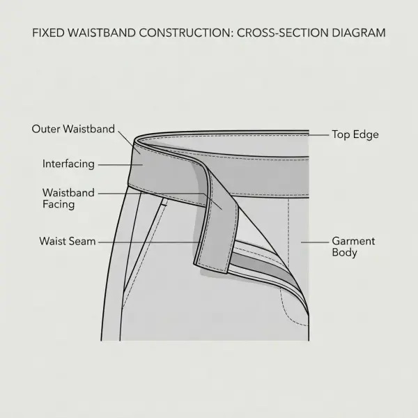 Diagram showing the main components of a garment waistband