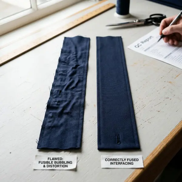 Waistband interfacing bubbling compared with smooth properly fused interfacing