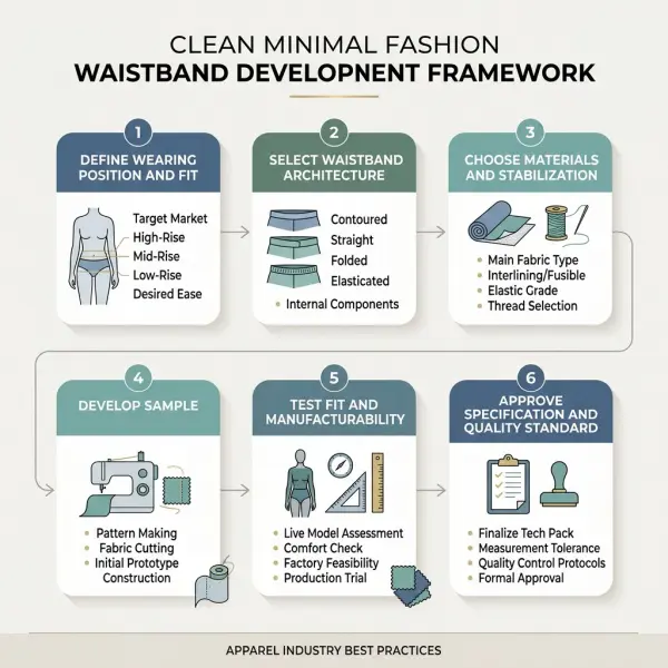 Fashion product development workflow for selecting and testing waistband construction