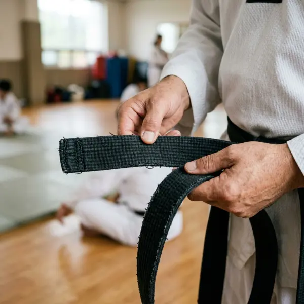 Pemeriksaan kondisi sabuk taekwondo setelah latihan sebelum disimpan