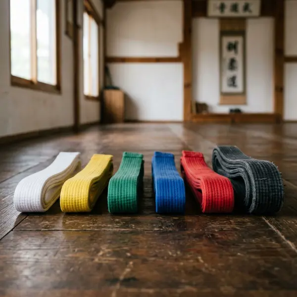 Sabuk taekwondo berwarna yang menggambarkan perkembangan sistem tingkatan dalam latihan bela diri Sabuk taekwondo berwarna yang menggambarkan perkembangan sistem tingkatan dalam latihan bela diri