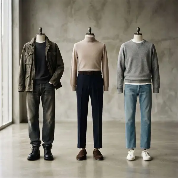 Perbandingan visual recession core, quiet luxury, dan normcore melalui karakter pakaian