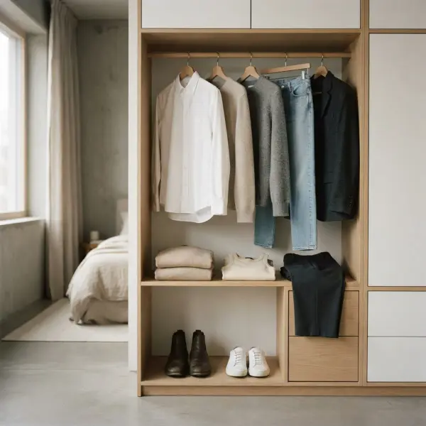 Wardrobe sederhana dengan pakaian versatile yang mencerminkan prinsip recession core