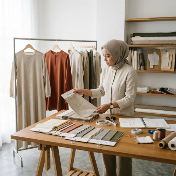 Pemilihan bahan Monalisa untuk pengembangan gamis tunik dan busana sehari-hari