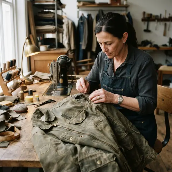 Professional clothing repair service extending the useful life of a fashion garment