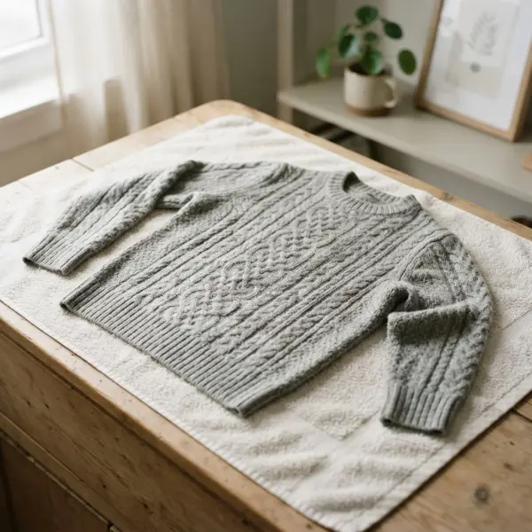 Knit sweater drying flat to help preserve its shape after washing