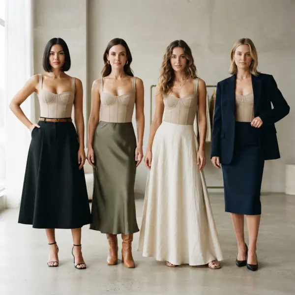Cara memadukan bustier dengan rok A-line, midi, maxi, dan rok pensil