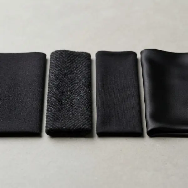 Ciri warna hitam pekat pada beberapa permukaan kain fashion