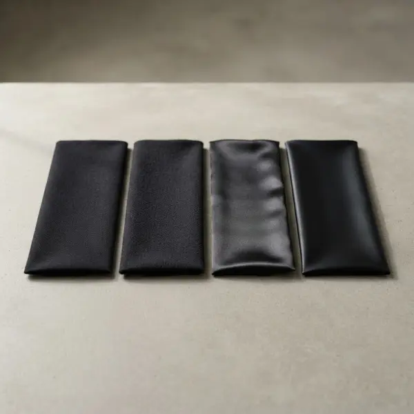 Perbandingan tampilan warna hitam pekat pada beberapa tekstur kain fashion Perbandingan tampilan warna hitam pekat pada beberapa tekstur kain fashion