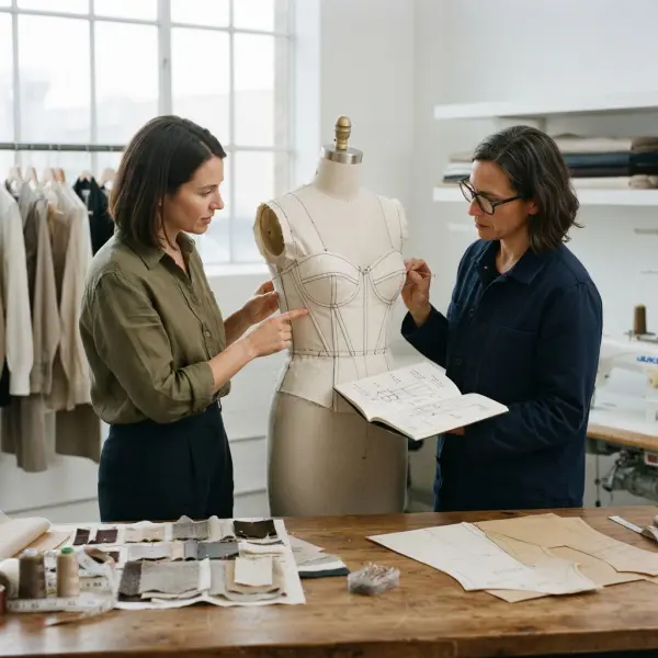 Proses pengembangan produk bustier di studio fashion