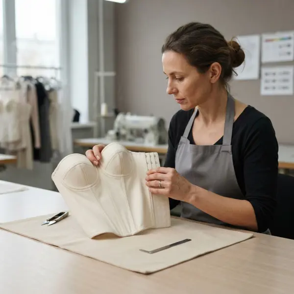 Pemeriksaan kualitas konstruksi bustier sebelum produksi