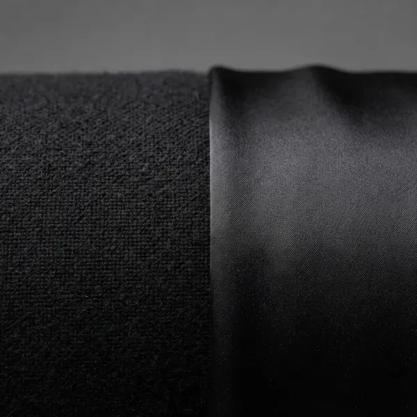 Detail tekstur kain hitam pekat dengan karakter permukaan matte dan mengilap Detail tekstur kain hitam pekat dengan karakter permukaan matte dan mengilap