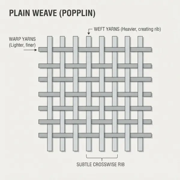 Simple diagram showing warp and weft yarn arrangement in poplin plain weave