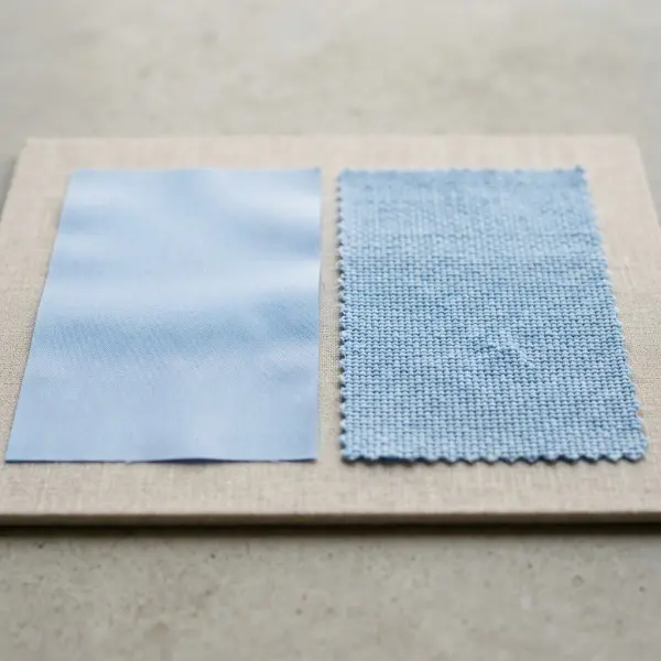 Close-up comparison of smooth poplin fabric and textured Oxford shirting fabric