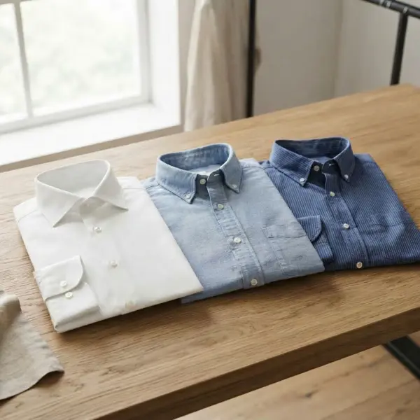 Poplin and Oxford shirts shown across professional and casual uniform applications