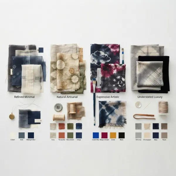 Pemilihan karakter kain Shibori yang disesuaikan dengan identitas visual brand fashion